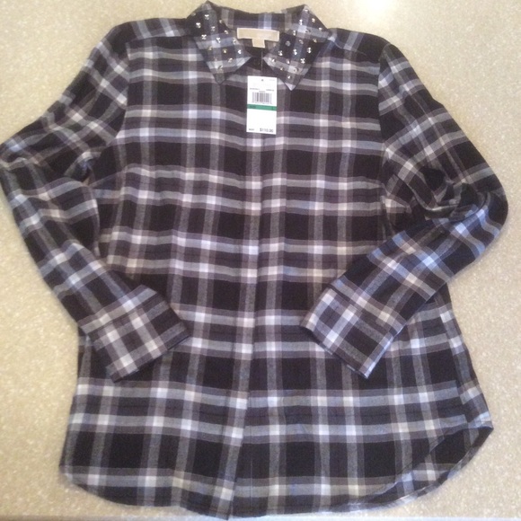 Michael Kors Tops - Michael Kors plaid button up shirt with studs